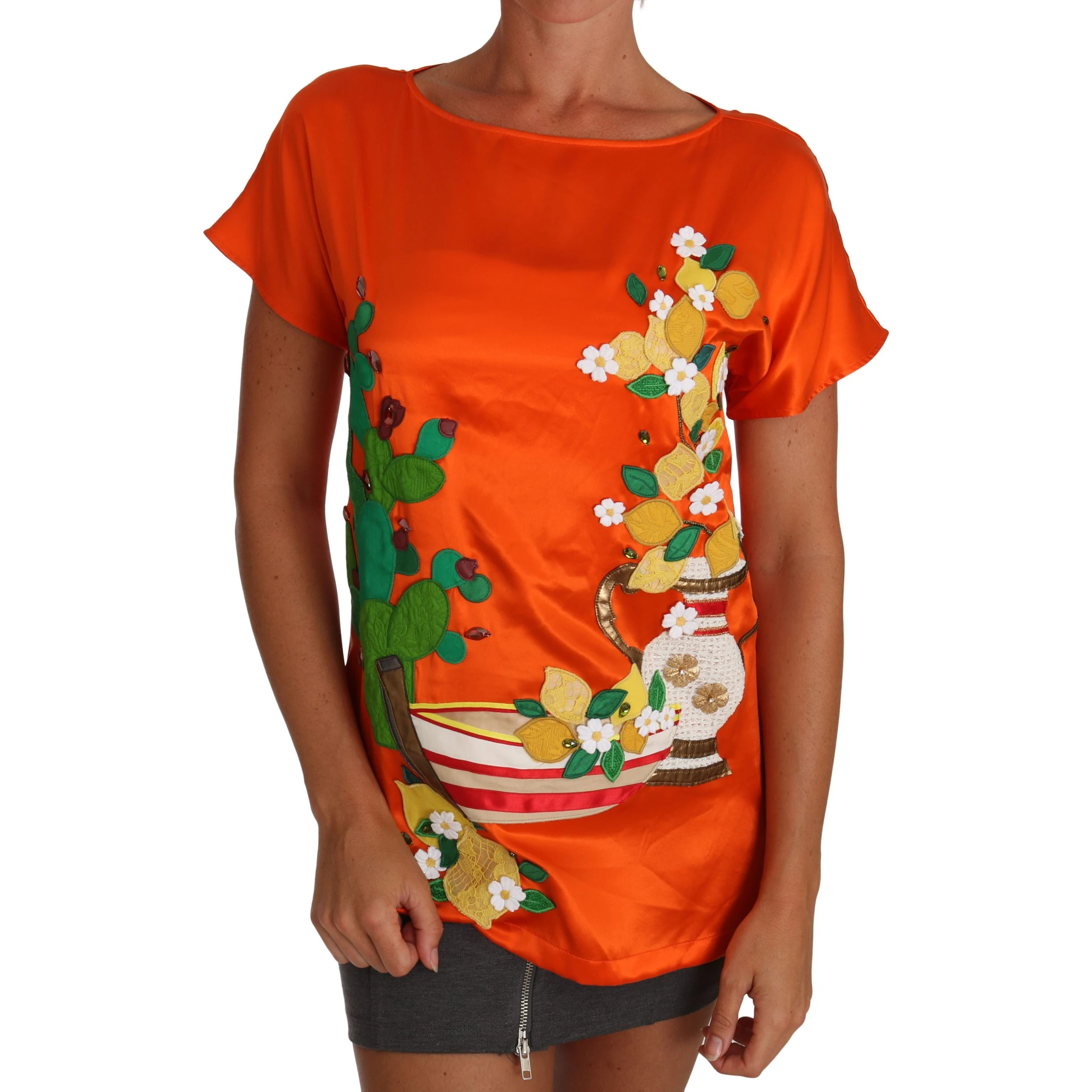 Silk Orange Lemon Crystal T-shirt Top