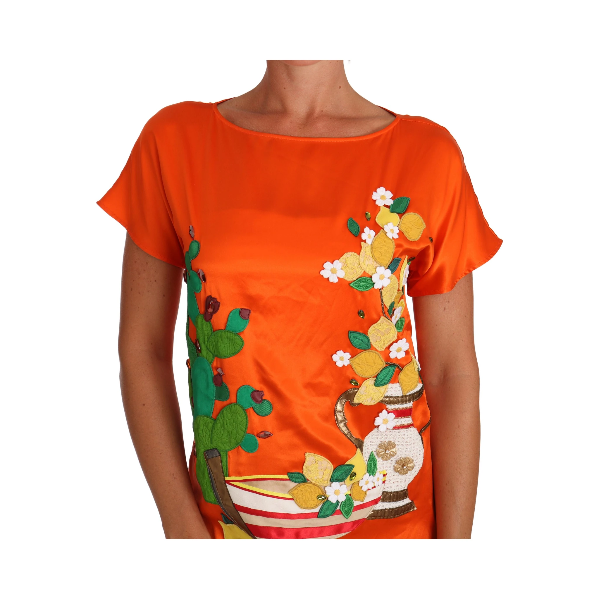 Silk Orange Lemon Crystal T-shirt Top