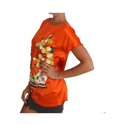 Silk Orange Lemon Crystal T-shirt Top