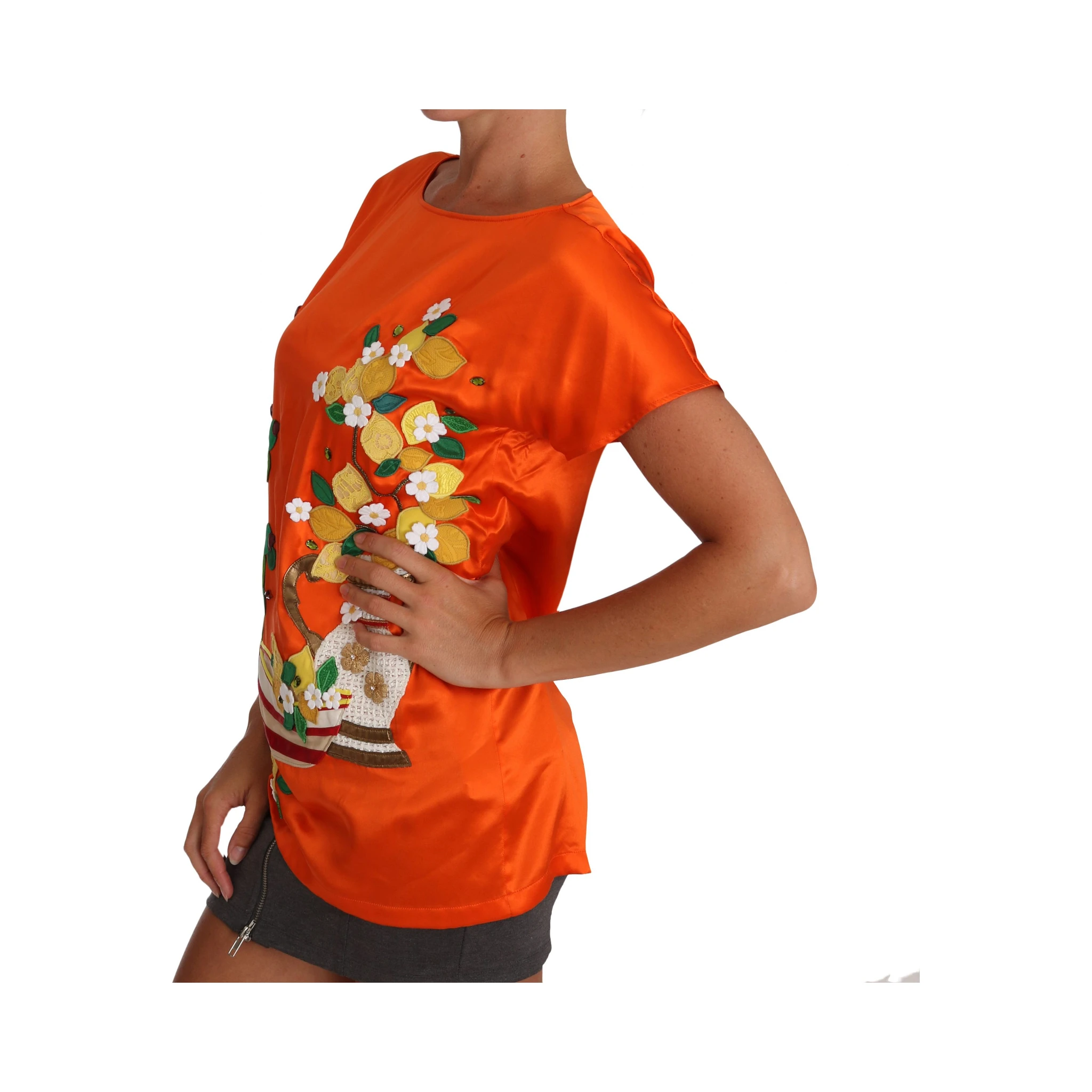 Silk Orange Lemon Crystal T-shirt Top
