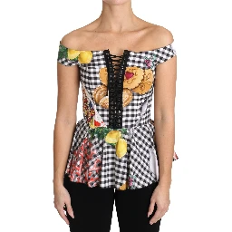 Black and White Corset Blouse Sicily Lemon Check Top
