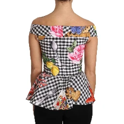 Black and White Corset Blouse Sicily Lemon Check Top