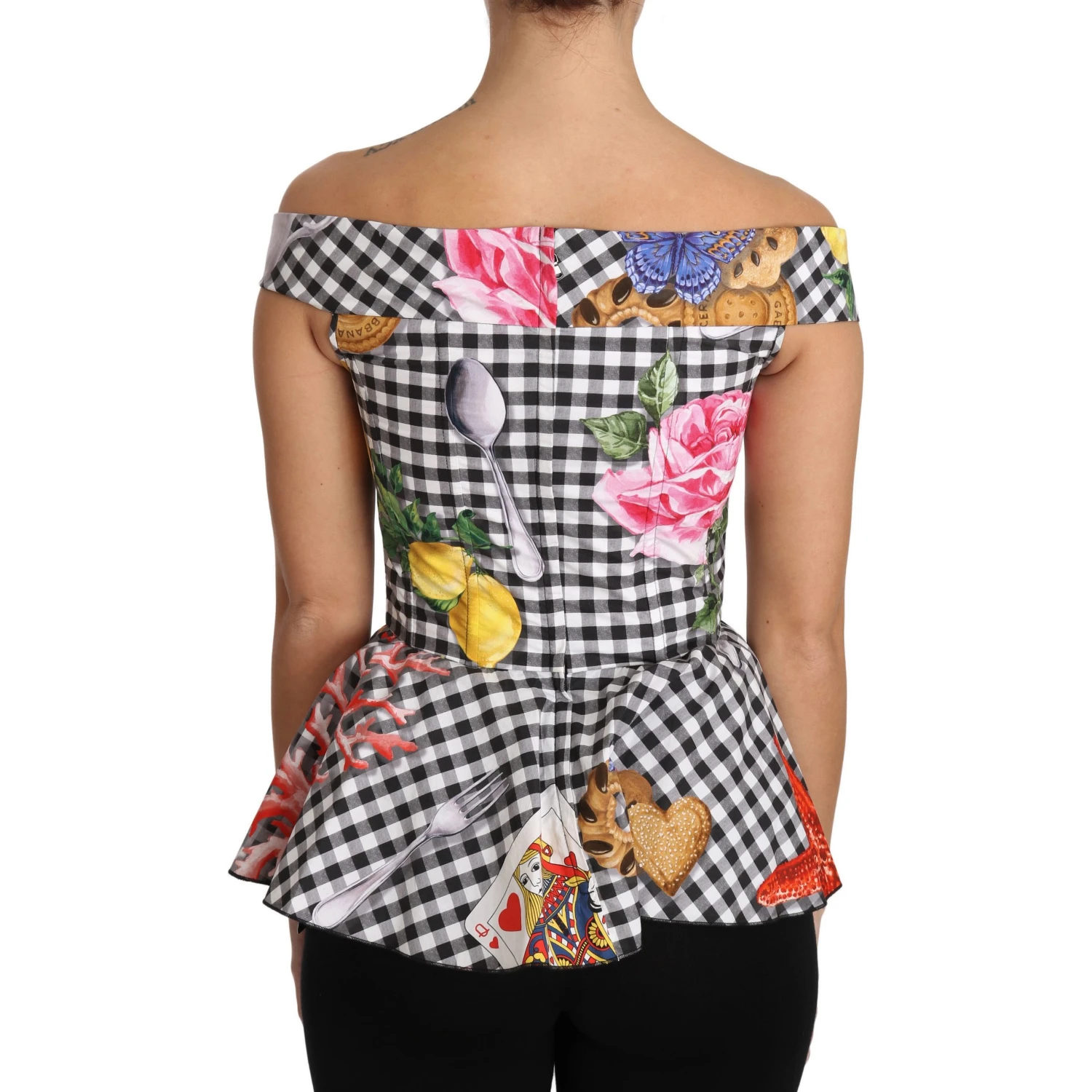 Black and White Corset Blouse Sicily Lemon Check Top