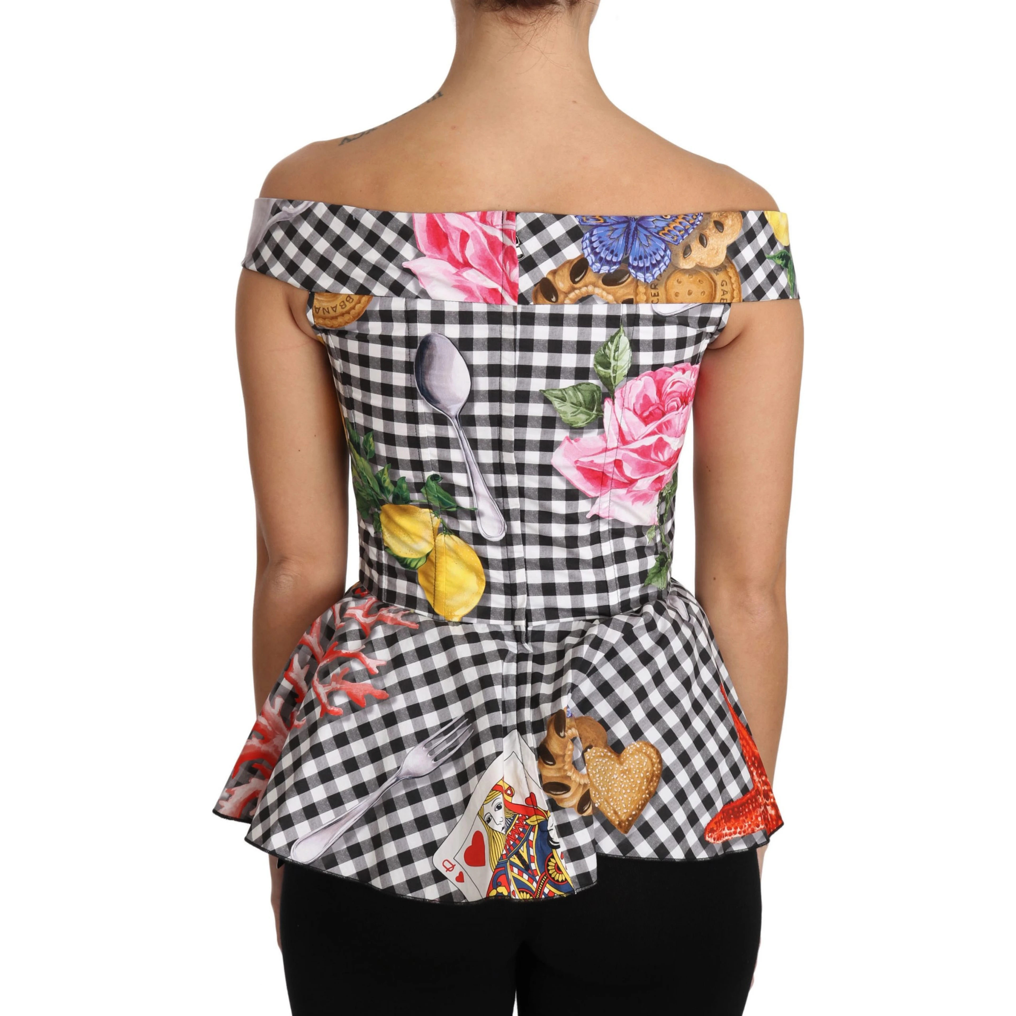Black and White Corset Blouse Sicily Lemon Check Top