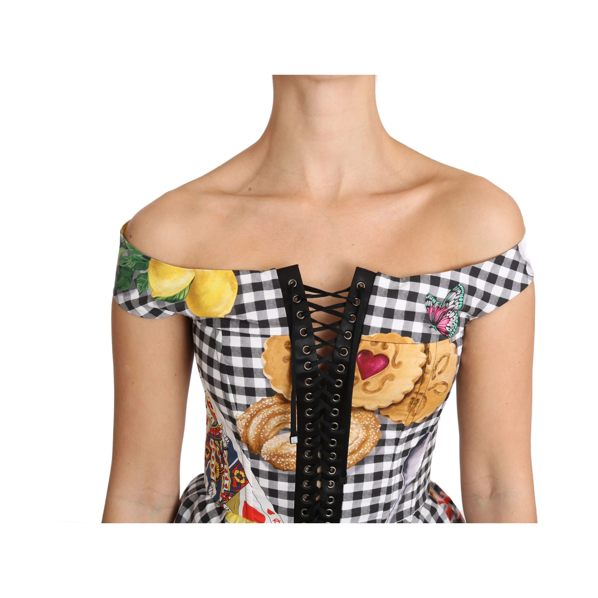 Black and White Corset Blouse Sicily Lemon Check Top