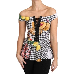 Black and White Corset Blouse Sicily Lemon Check Top