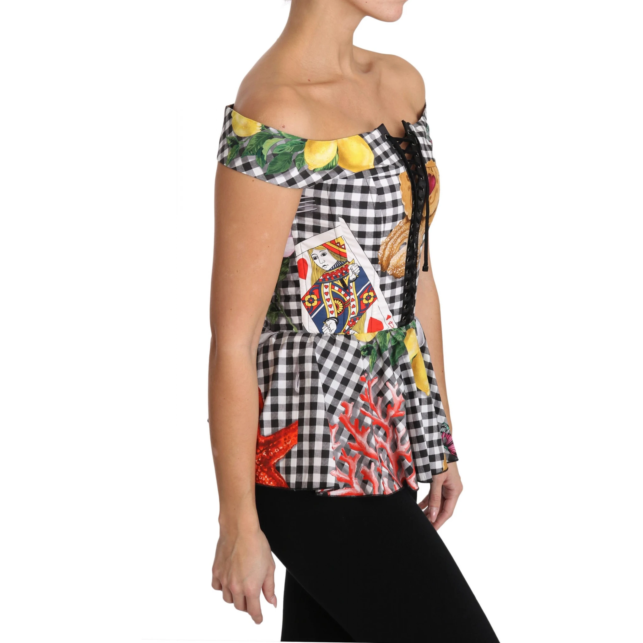 Black and White Corset Blouse Sicily Lemon Check Top