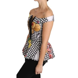 Black and White Corset Blouse Sicily Lemon Check Top