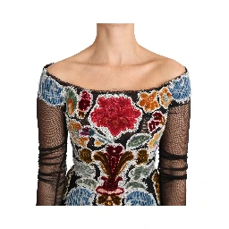 Black Floral Ricamo Top T-shirt Blouse