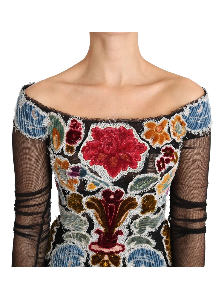 Black Floral Ricamo Top T-shirt Blouse alternative