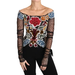 Black Floral Ricamo Top T-shirt Blouse