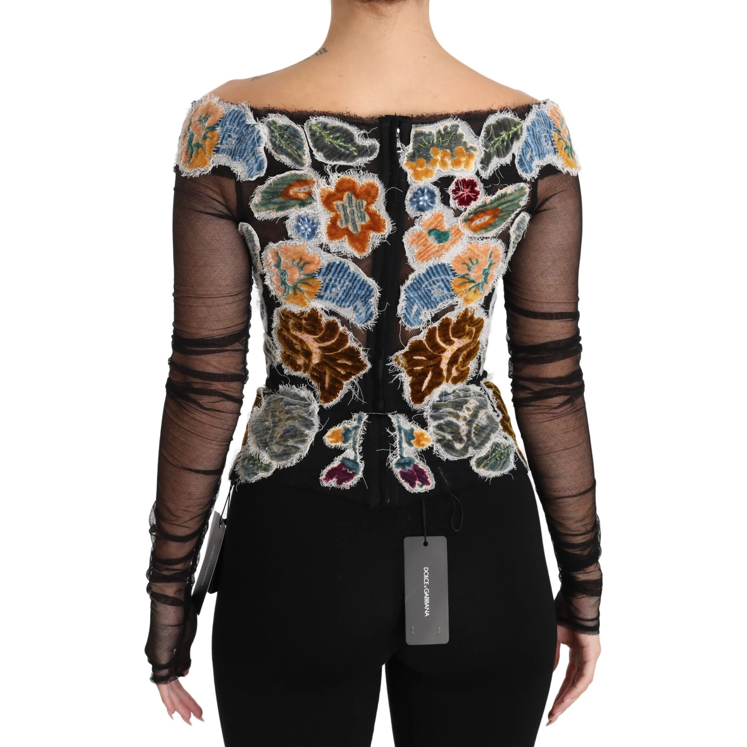 Black Floral Ricamo Top T-shirt Blouse