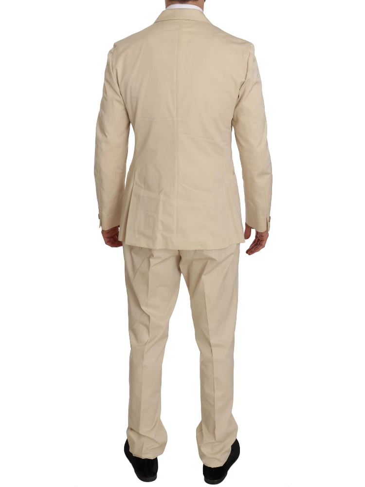 Two Piece 3 Button Beige Cotton Solid Suit alternative