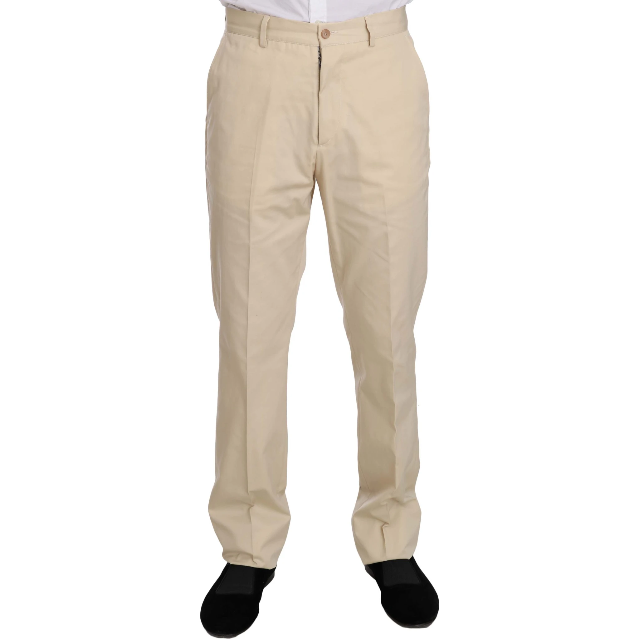 Two Piece 3 Button Beige Cotton Solid Suit
