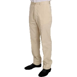 Two Piece 3 Button Beige Cotton Solid Suit