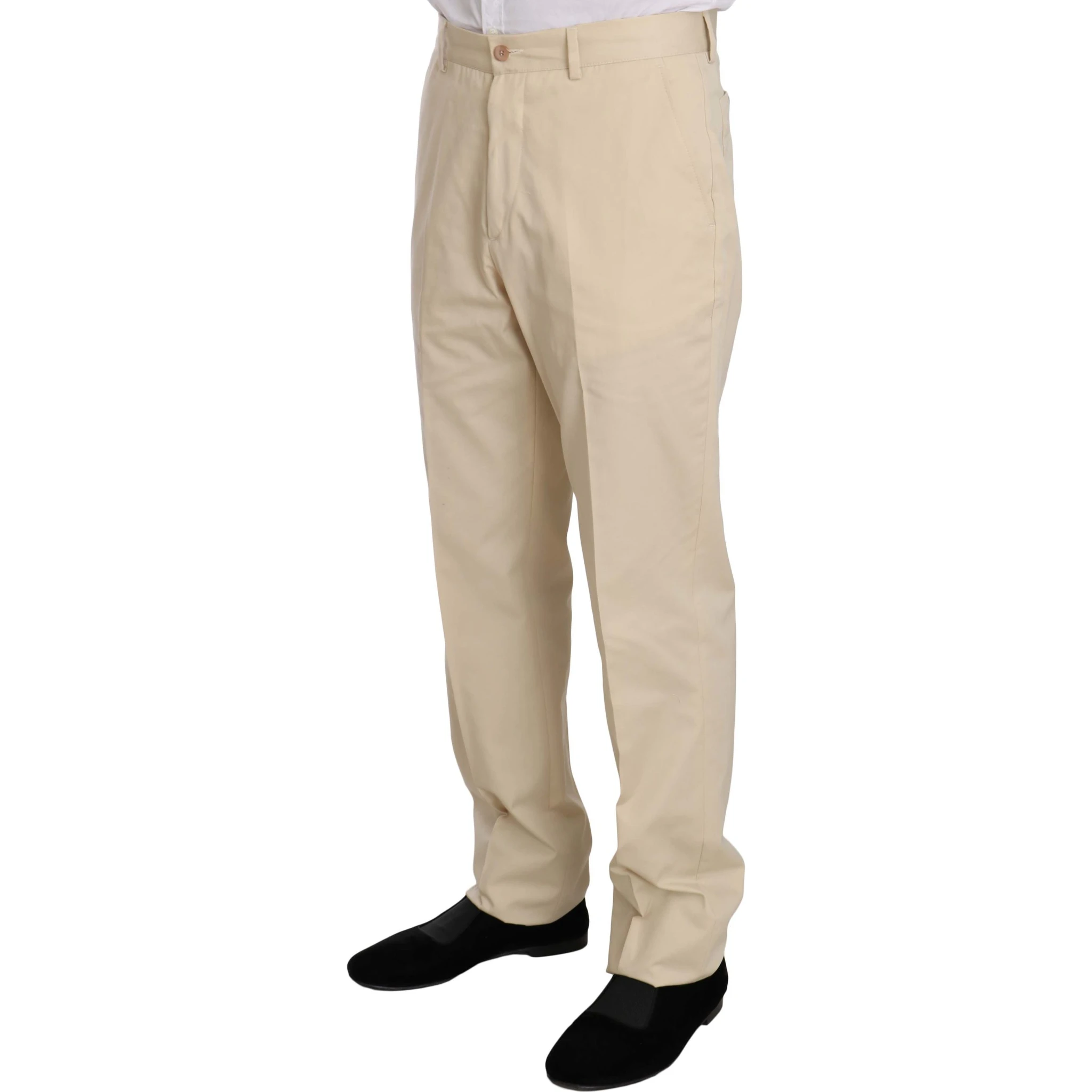 Two Piece 3 Button Beige Cotton Solid Suit
