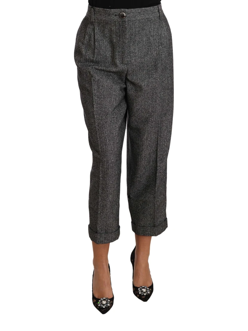 Gray Wool Pleated Cropped Trouser Pants