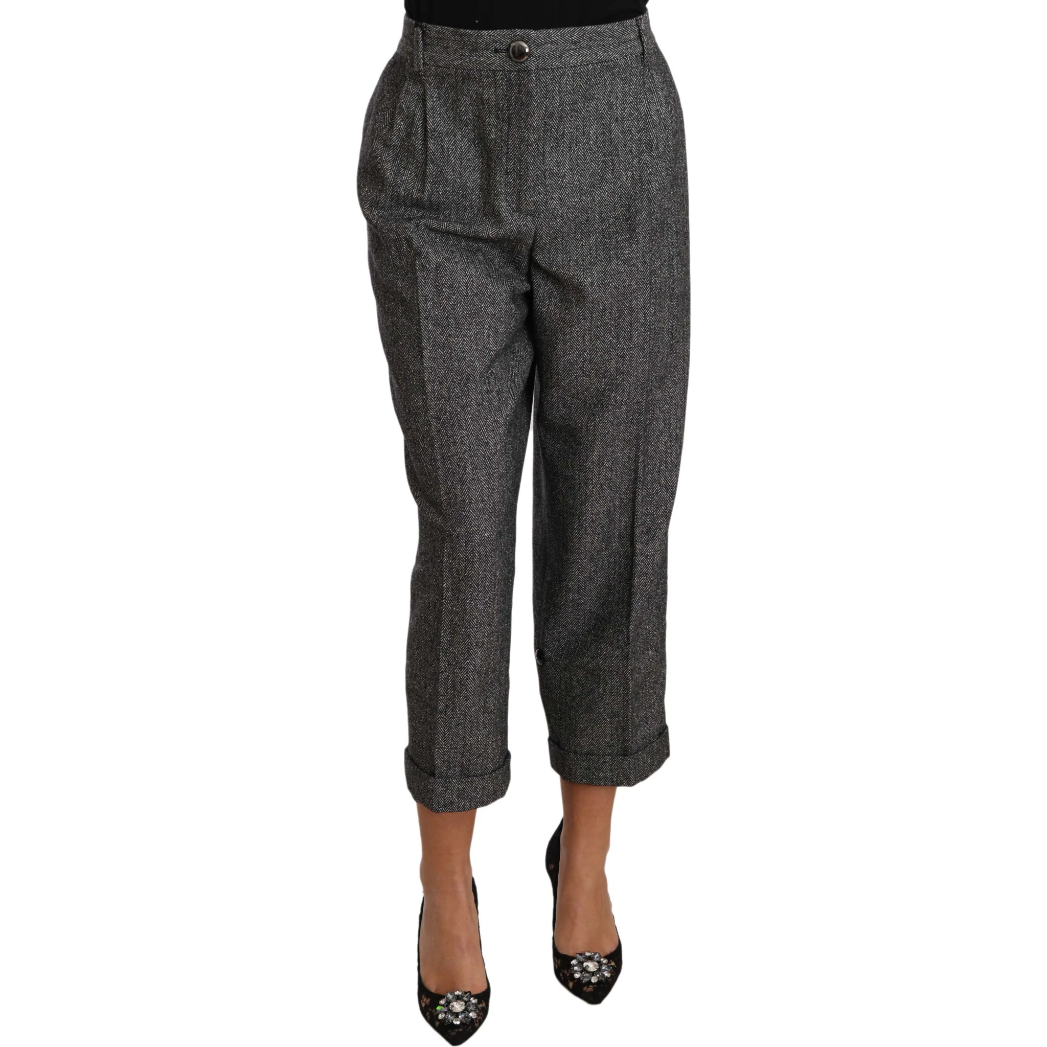 Gray Wool Pleated Cropped Trouser Pants