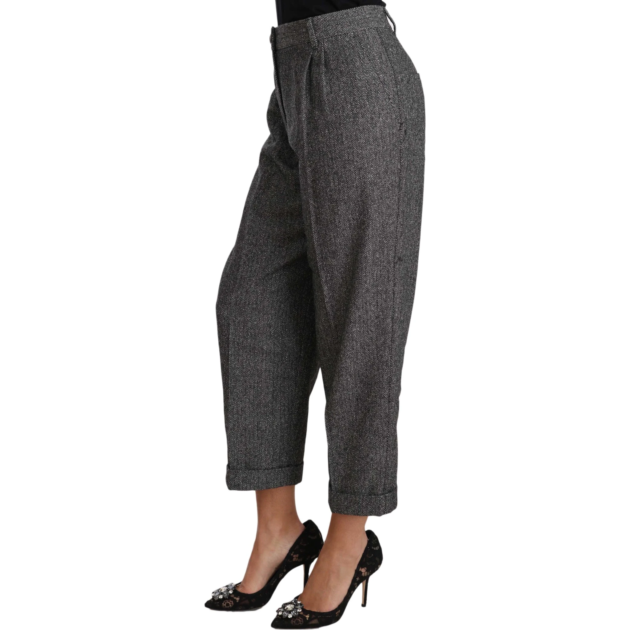 Gray Wool Pleated Cropped Trouser Pants