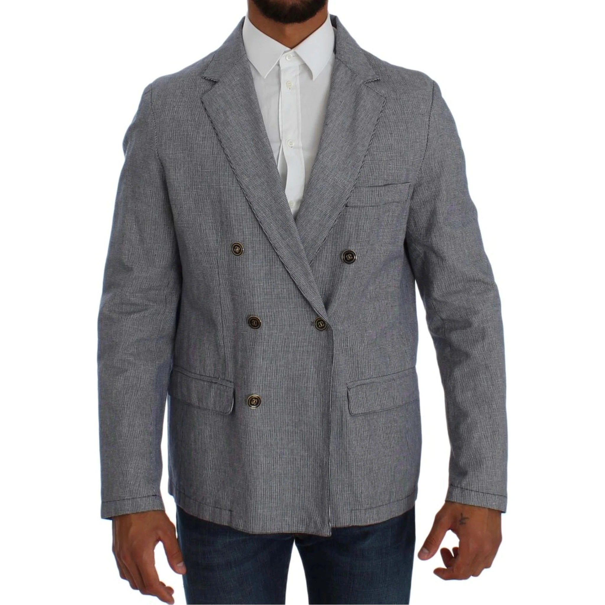 Blue Double Breasted Regular Fit Blazer