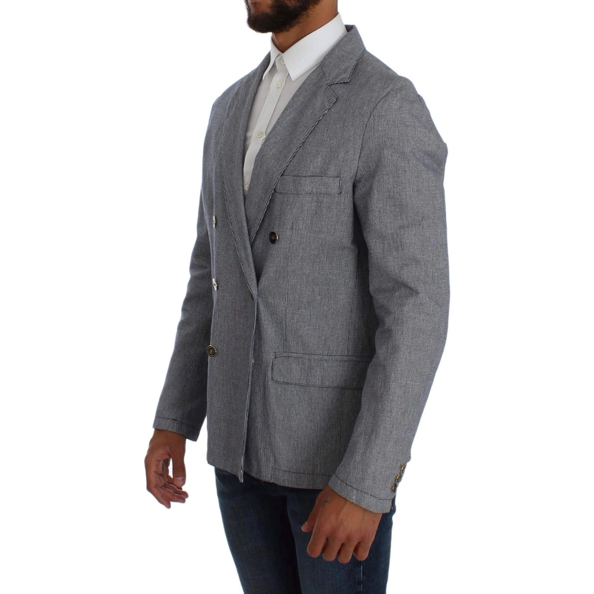 Blue Double Breasted Regular Fit Blazer
