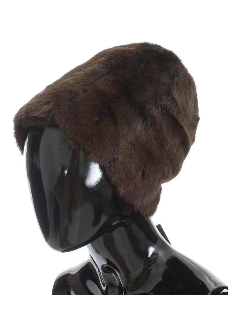 Brown Weasel Fur Womens Cashmere Hat Beanie