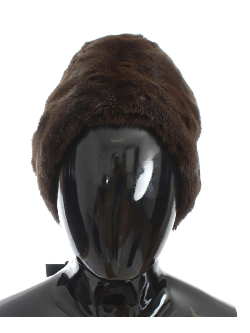 Brown Weasel Fur Womens Cashmere Hat Beanie