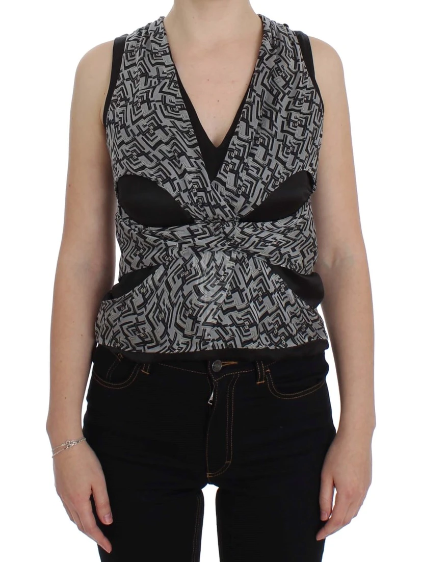 Gray Black Silk Blouse Top