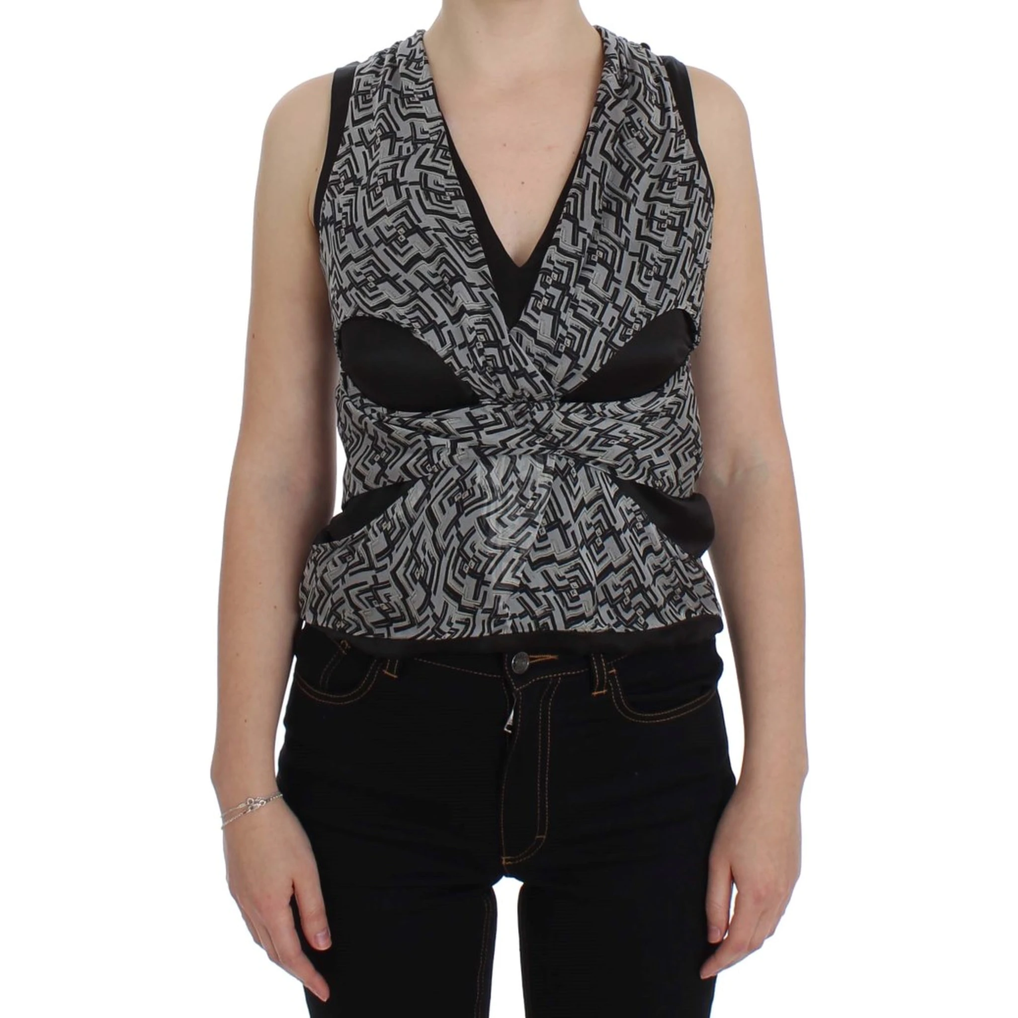 Gray Black Silk Blouse Top