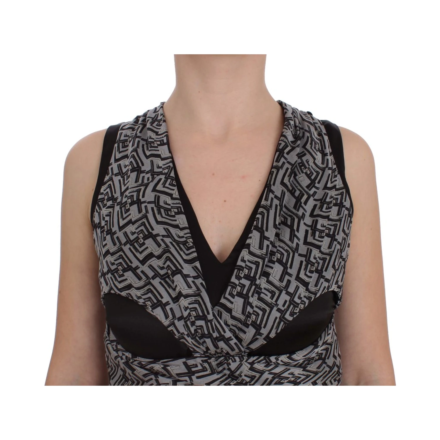 Gray Black Silk Blouse Top