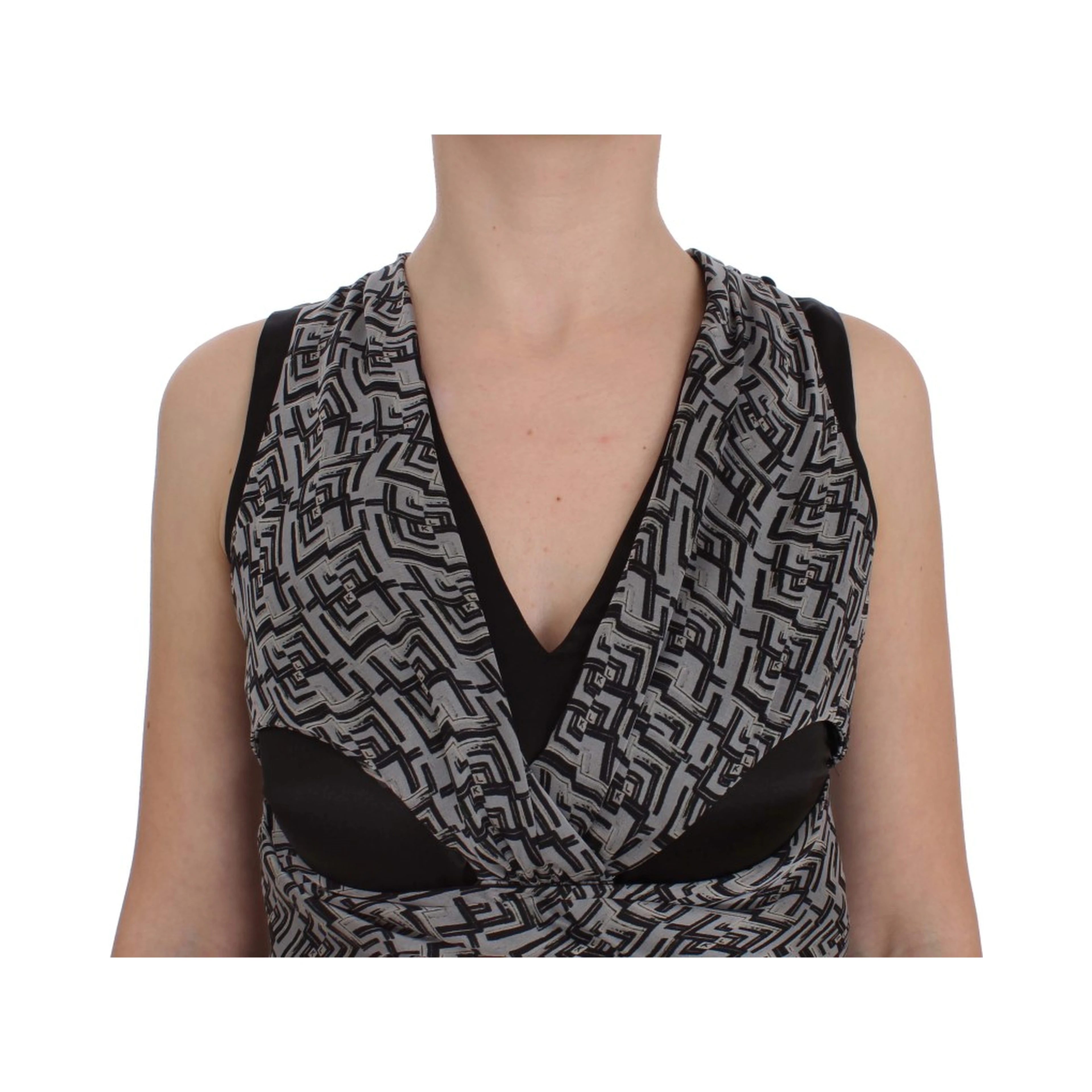 Gray Black Silk Blouse Top