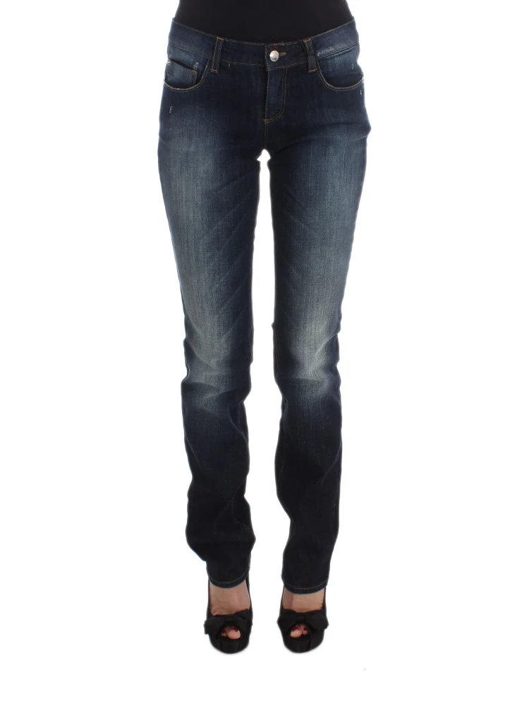Blue Cotton Slim Fit Bootcut Jeans