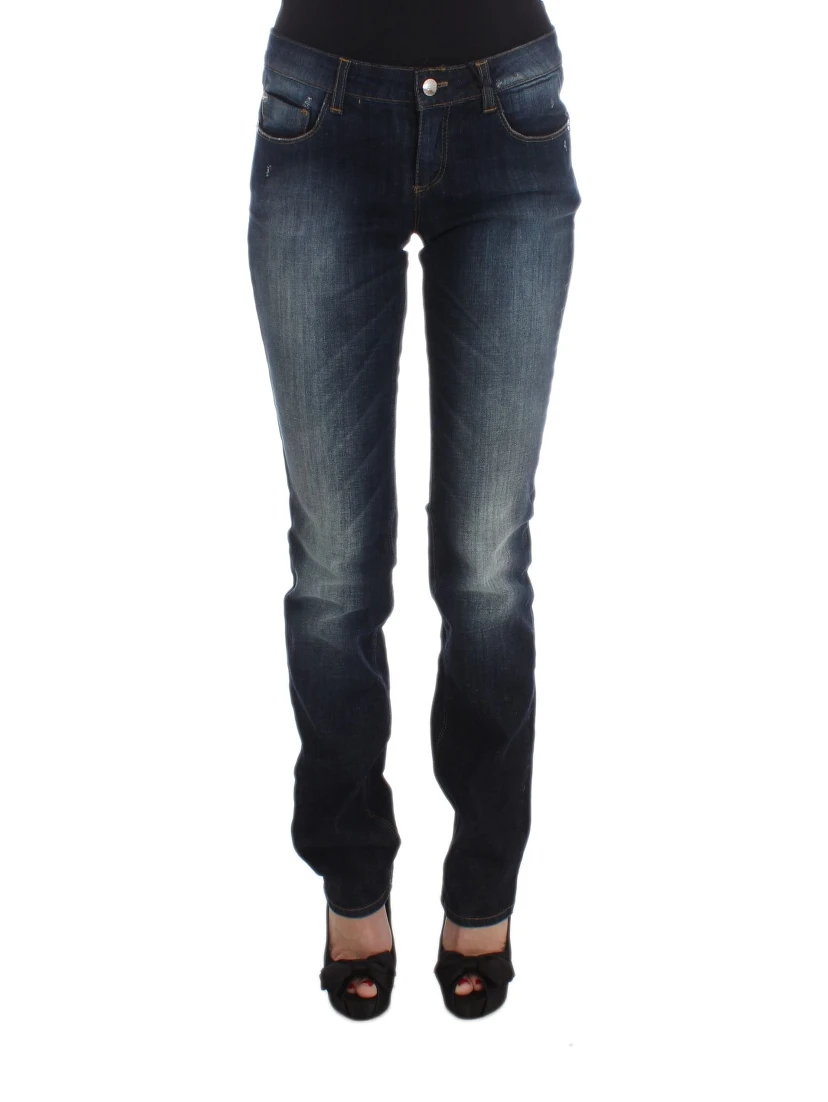 Blue Cotton Slim Fit Bootcut Jeans