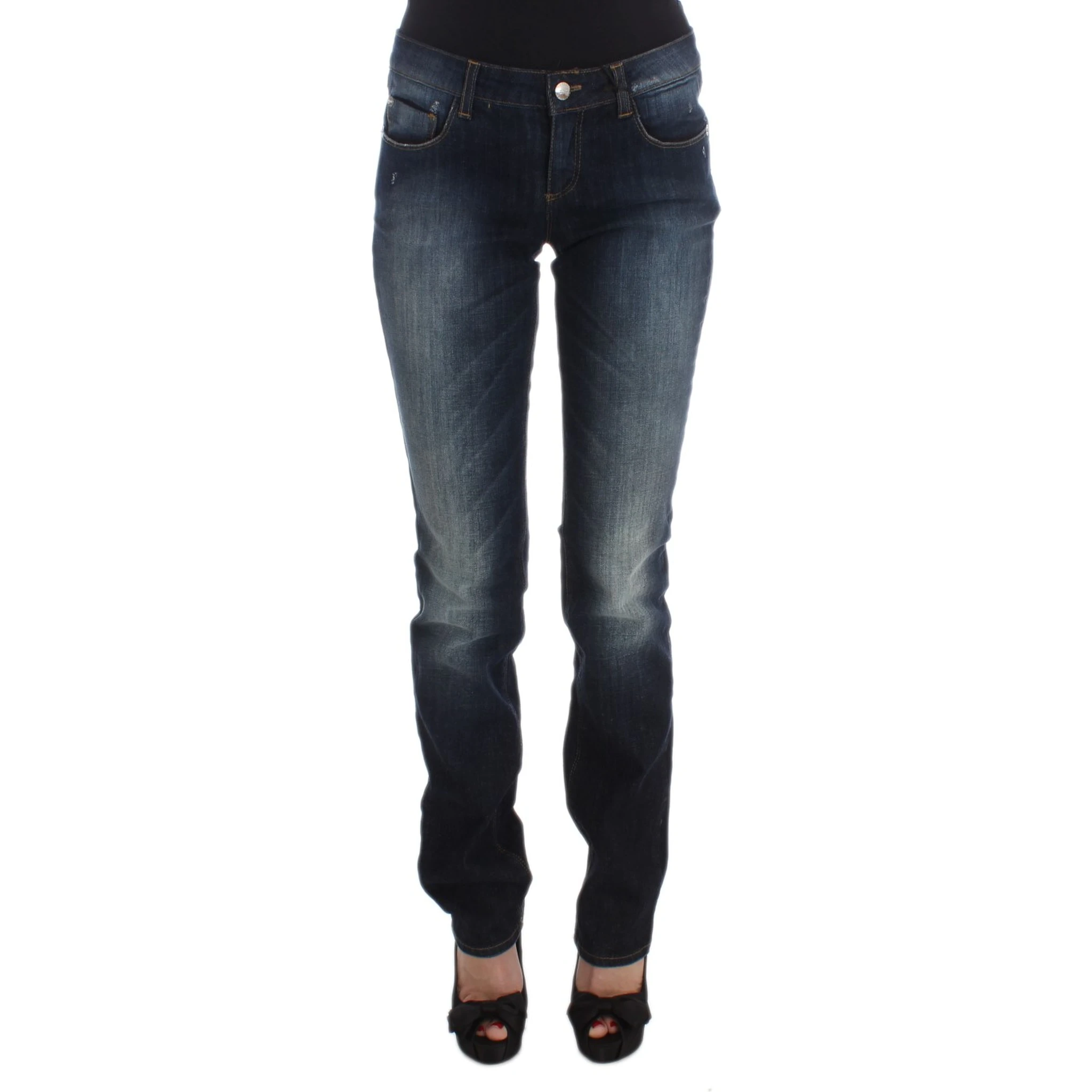 Blue Cotton Slim Fit Bootcut Jeans