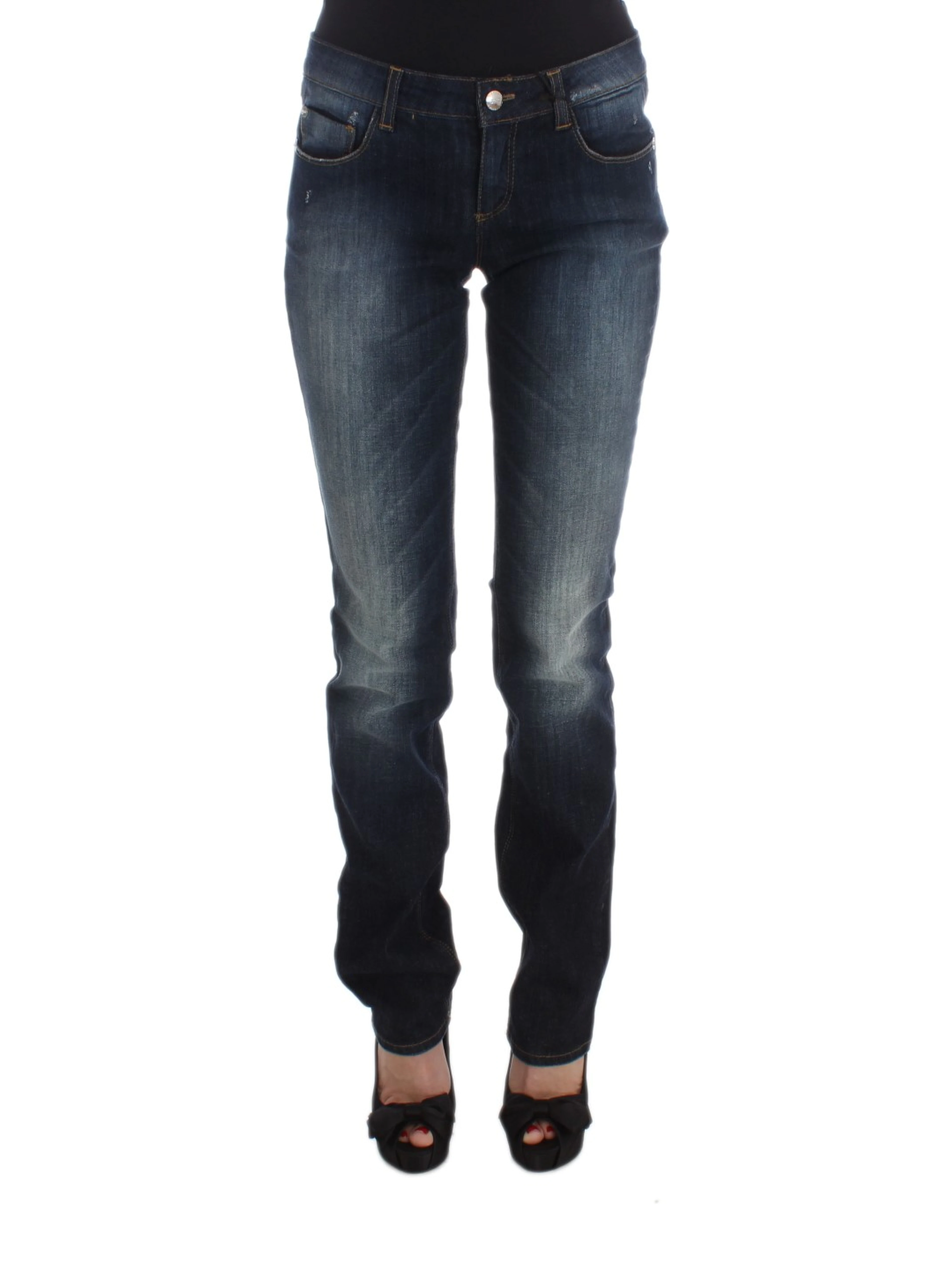 Blue Cotton Slim Fit Bootcut Jeans