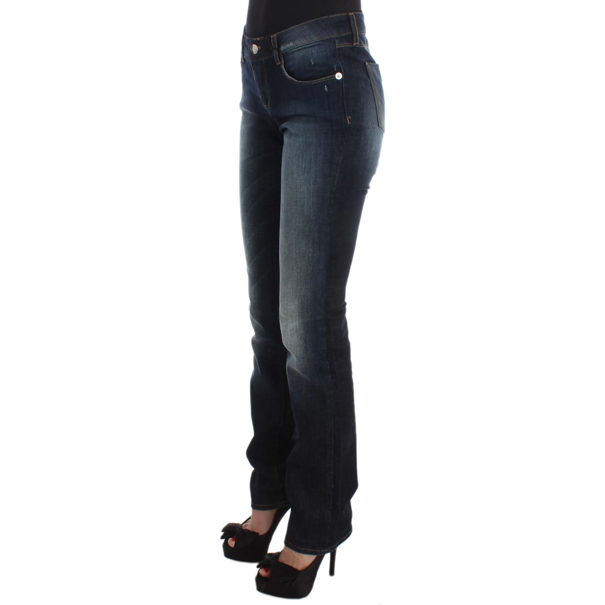 Blue Cotton Slim Fit Bootcut Jeans