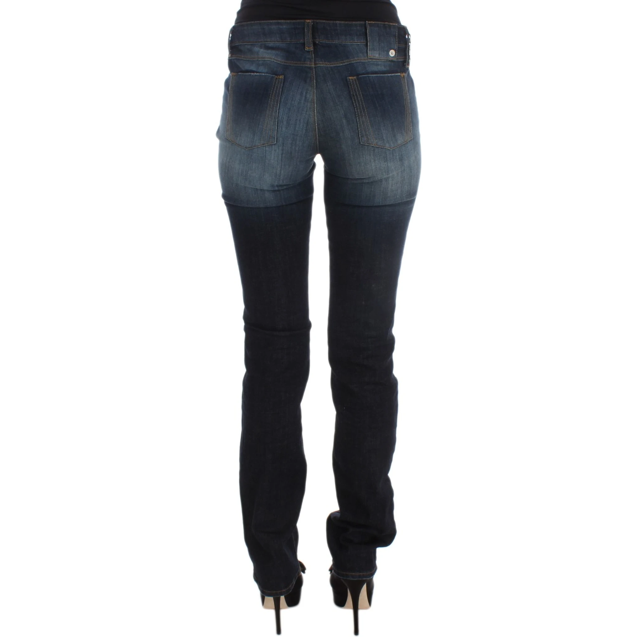 Blue Cotton Slim Fit Bootcut Jeans
