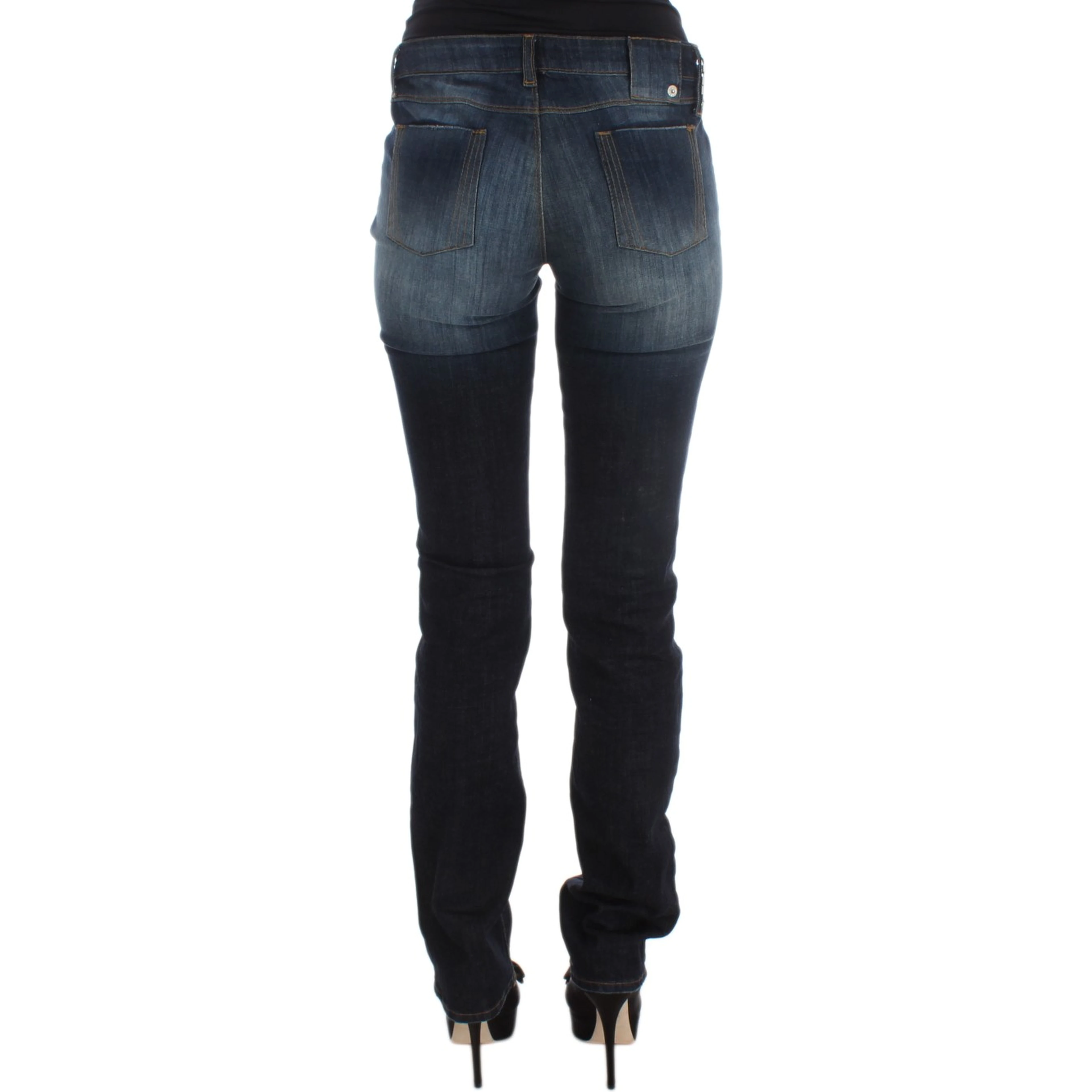 Blue Cotton Slim Fit Bootcut Jeans