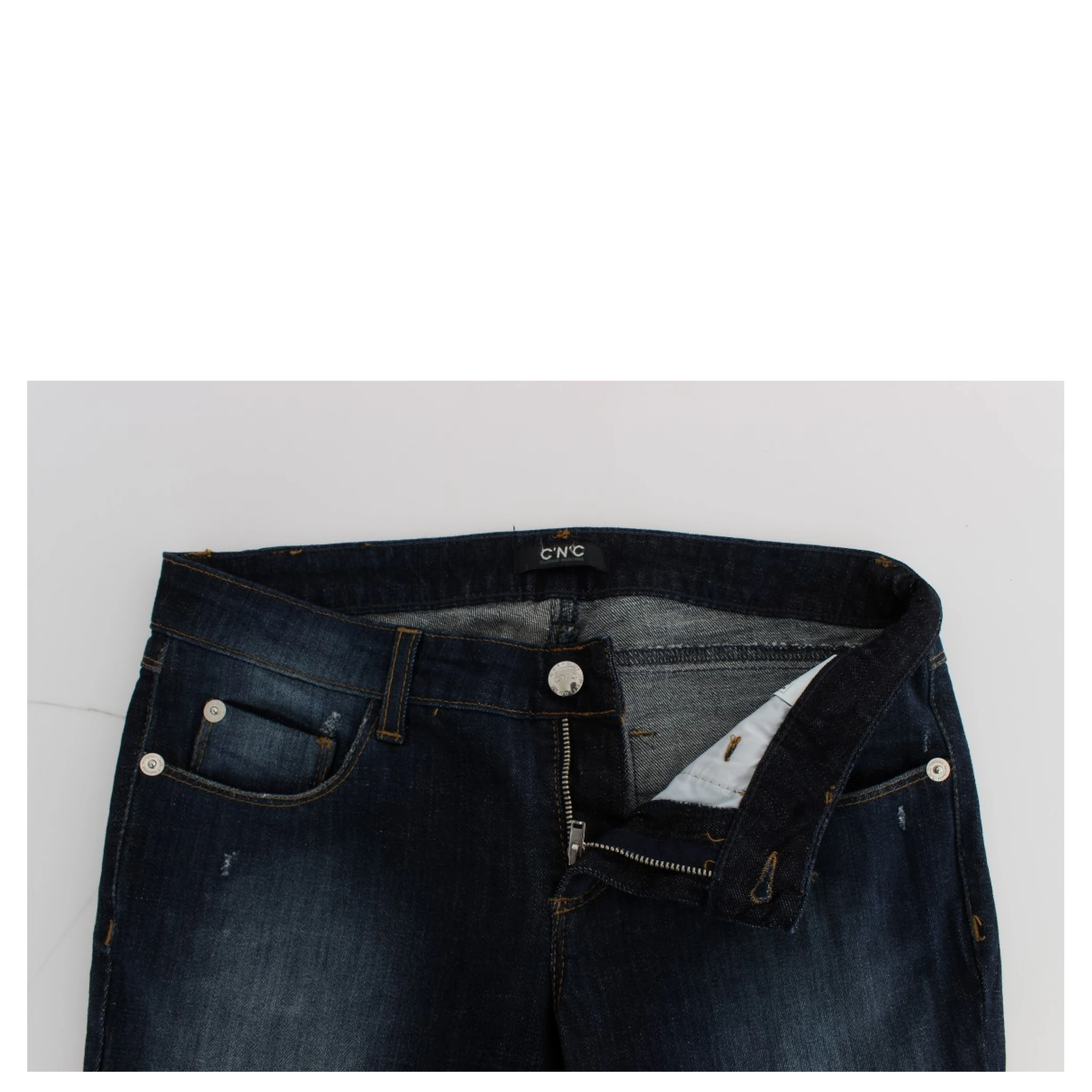 Blue Cotton Slim Fit Bootcut Jeans