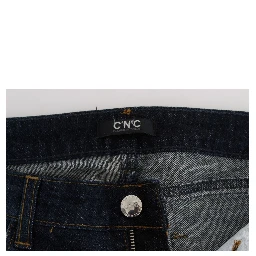 Blue Cotton Slim Fit Bootcut Jeans