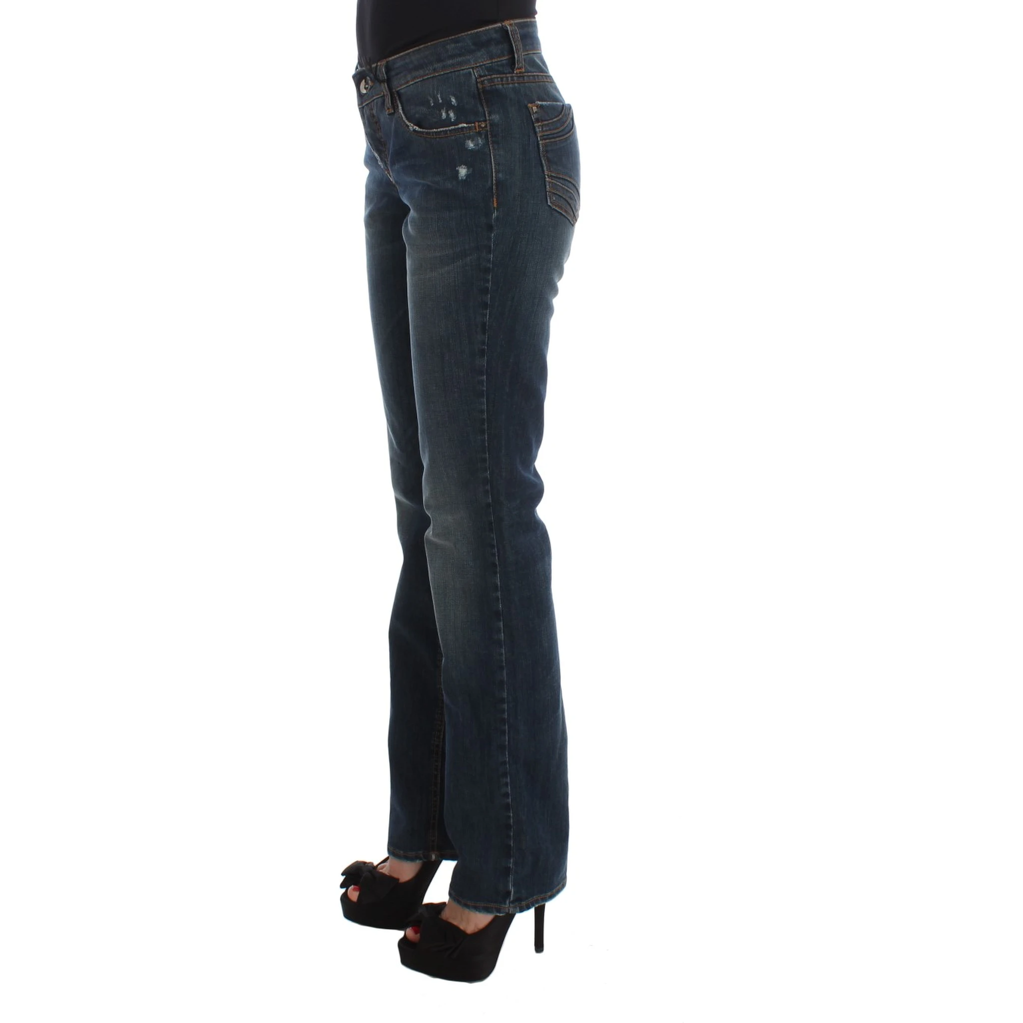 Blue Cotton Blend Bootcut Jeans