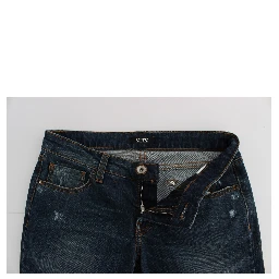 Blue Cotton Blend Bootcut Jeans