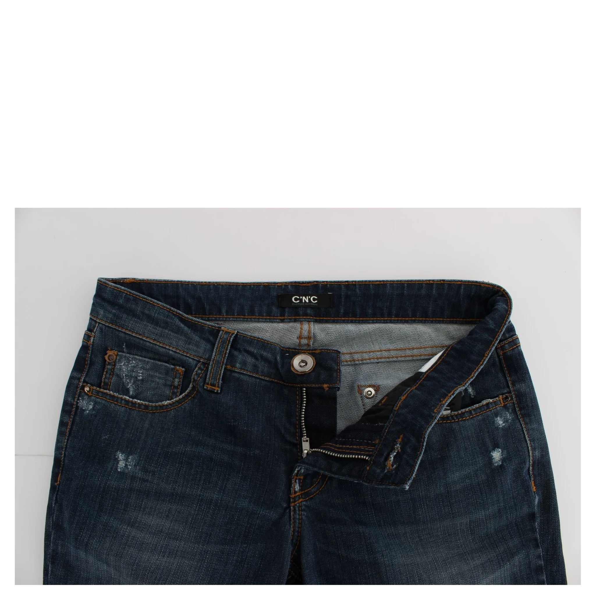 Blue Cotton Blend Bootcut Jeans