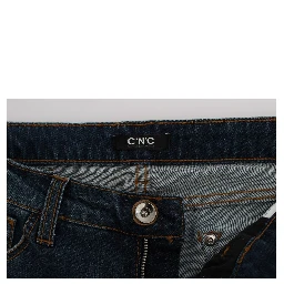 Blue Cotton Blend Bootcut Jeans