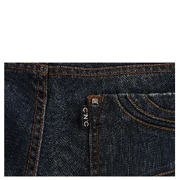 Blue Cotton Blend Bootcut Jeans