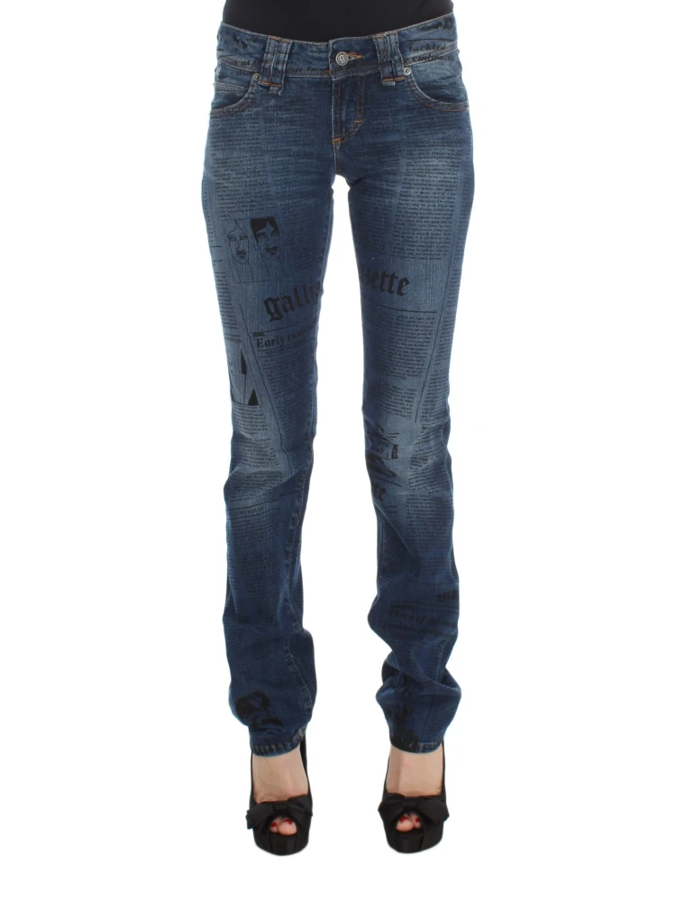 Blue Wash Cotton Blend Slim Fit Bootcut Jeans