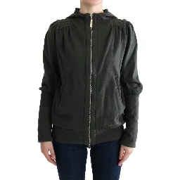 Gray Top Hooded Cotton Zipper Sweater