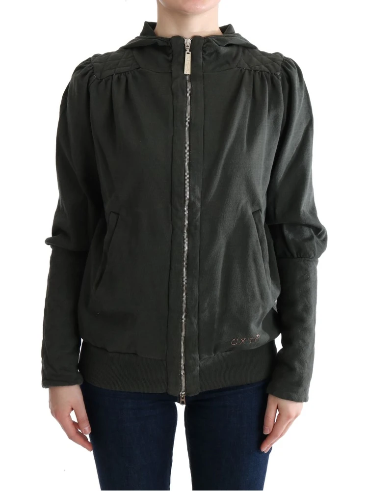 Gray Top Hooded Cotton Zipper Sweater