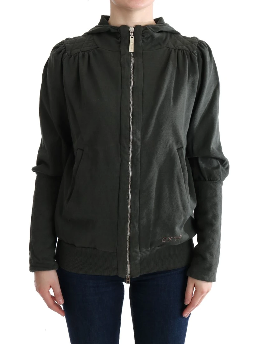 Gray Top Hooded Cotton Zipper Sweater