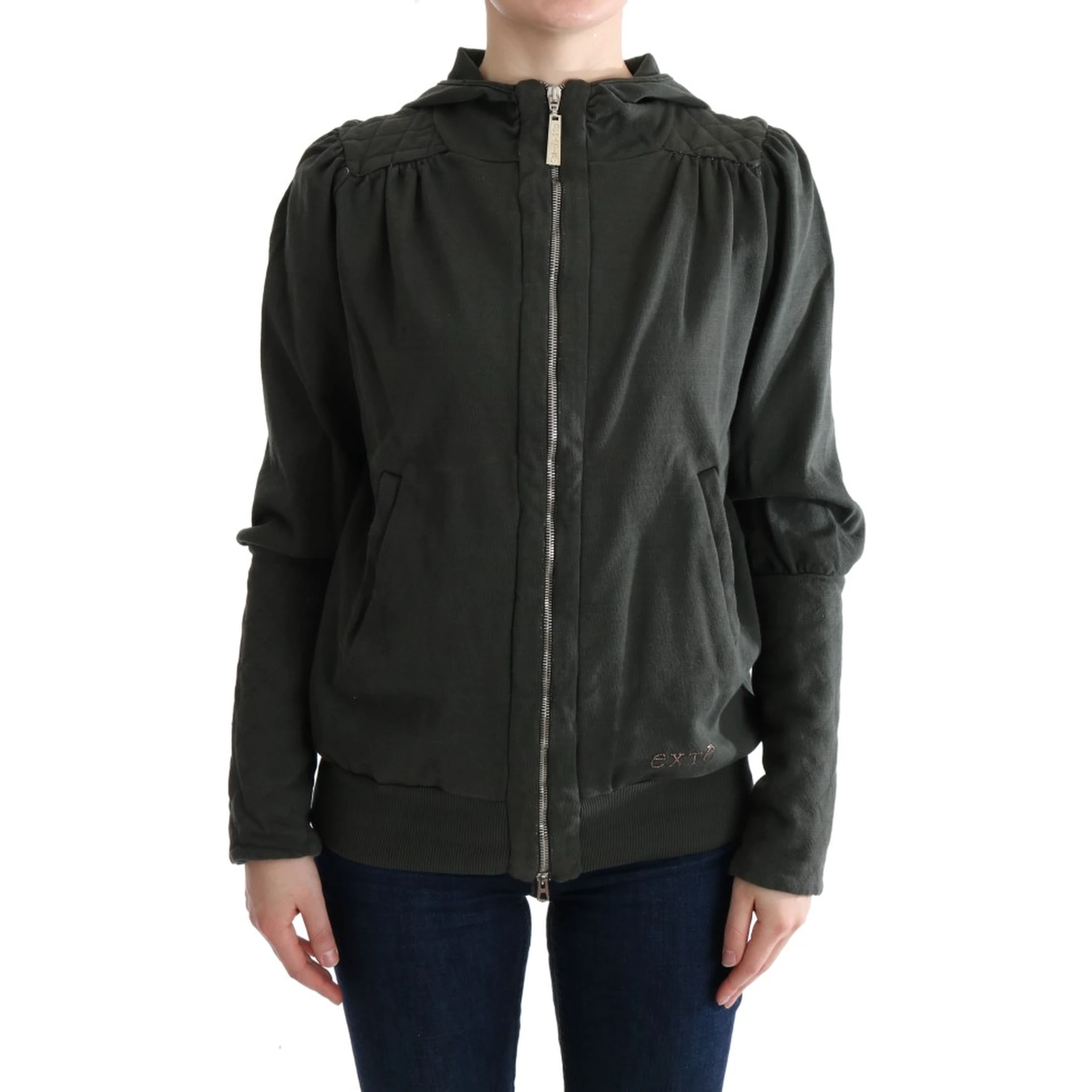 Gray Top Hooded Cotton Zipper Sweater